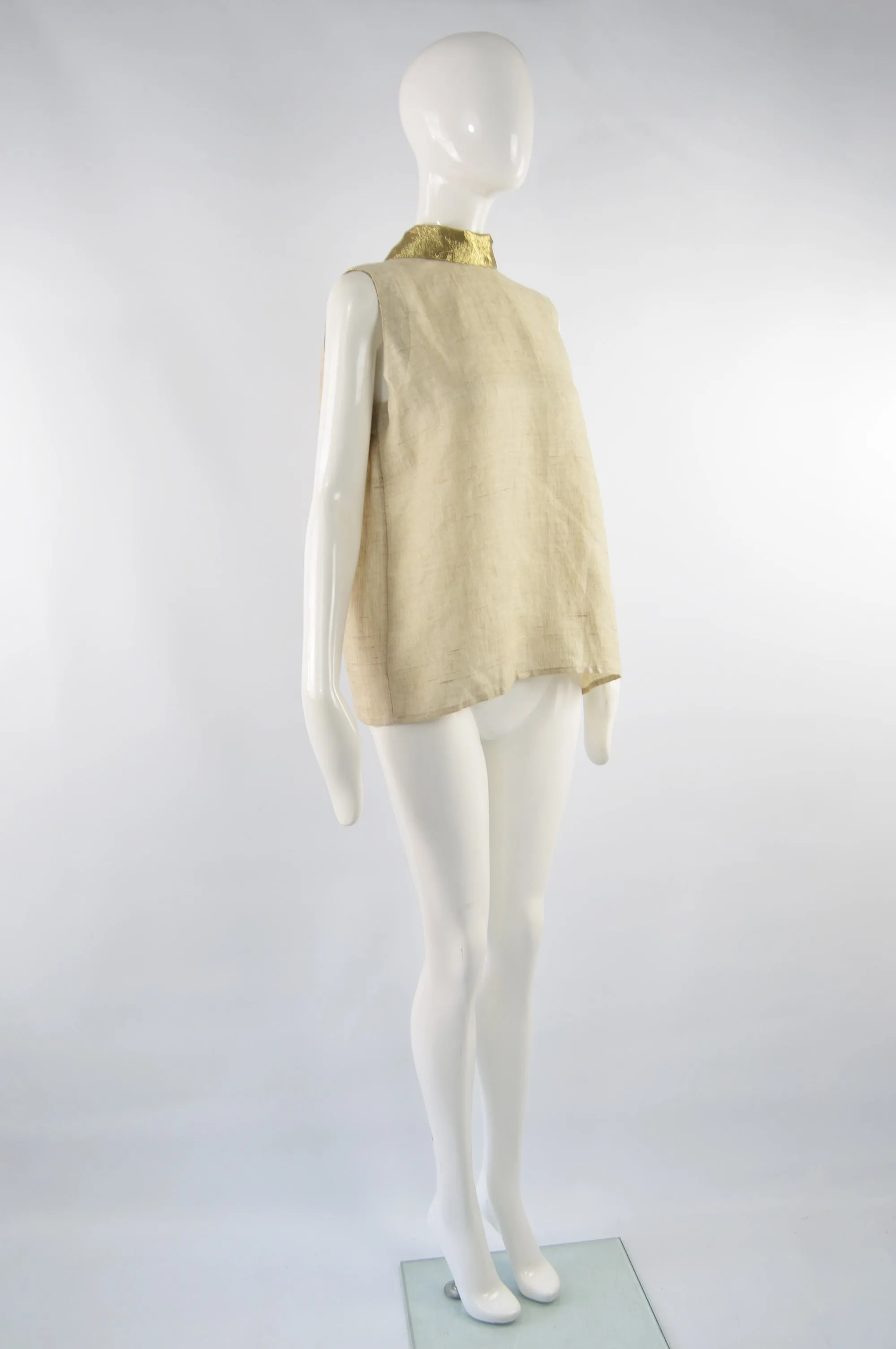 Vintage Gold Collar Backless Linen Blouse, 1990s