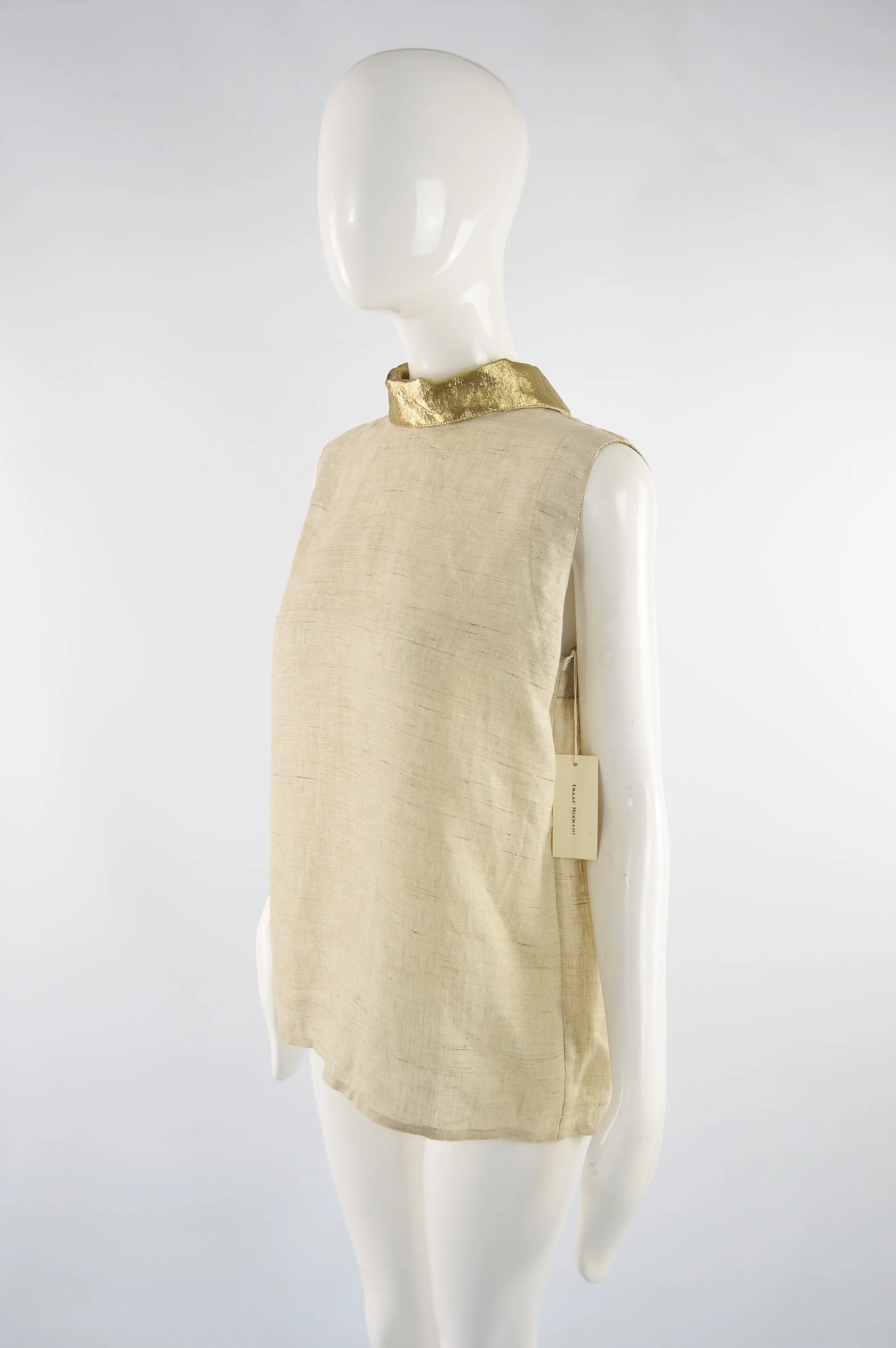 Vintage Gold Collar Backless Linen Blouse, 1990s