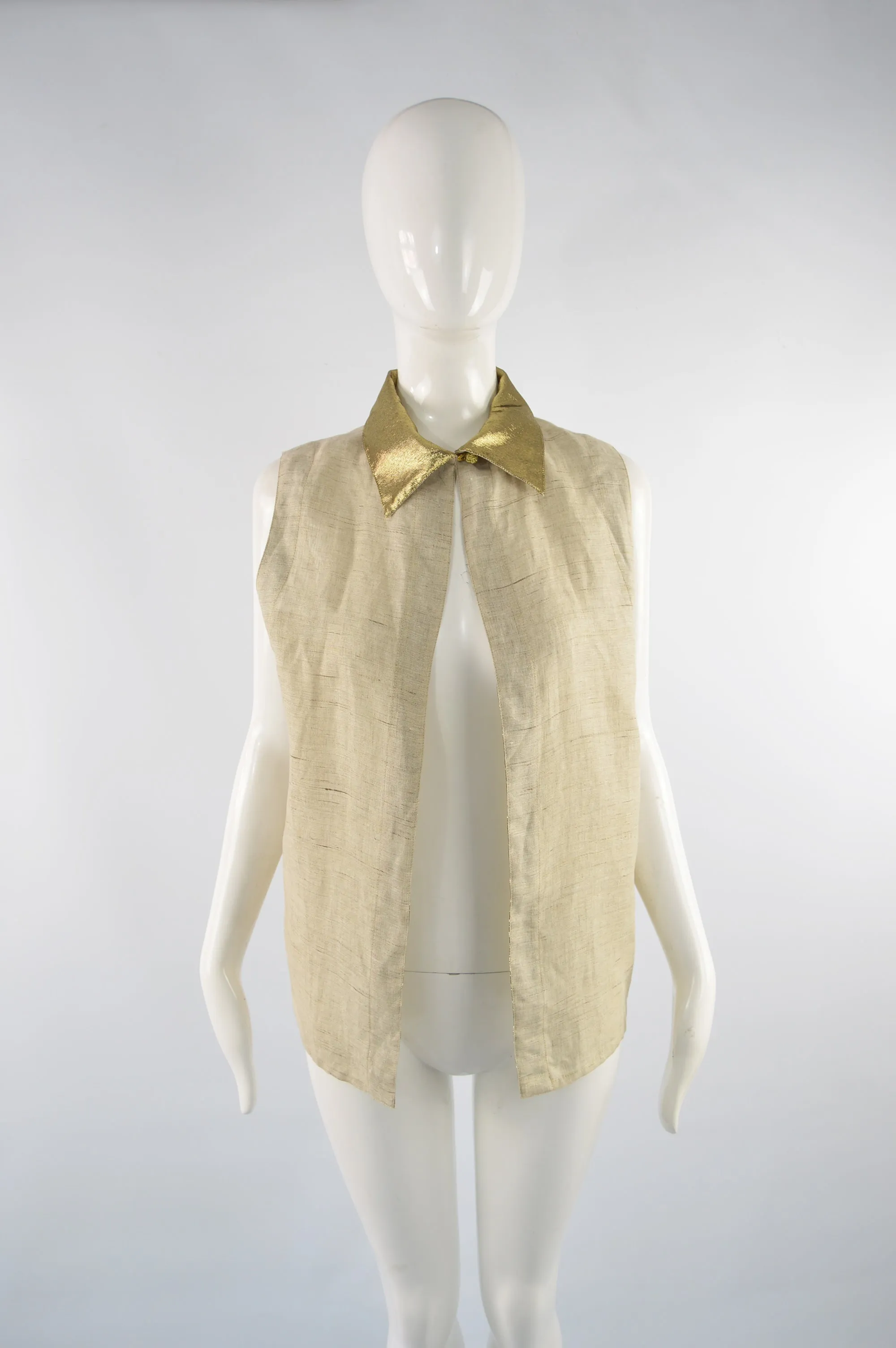 Vintage Gold Collar Backless Linen Blouse, 1990s