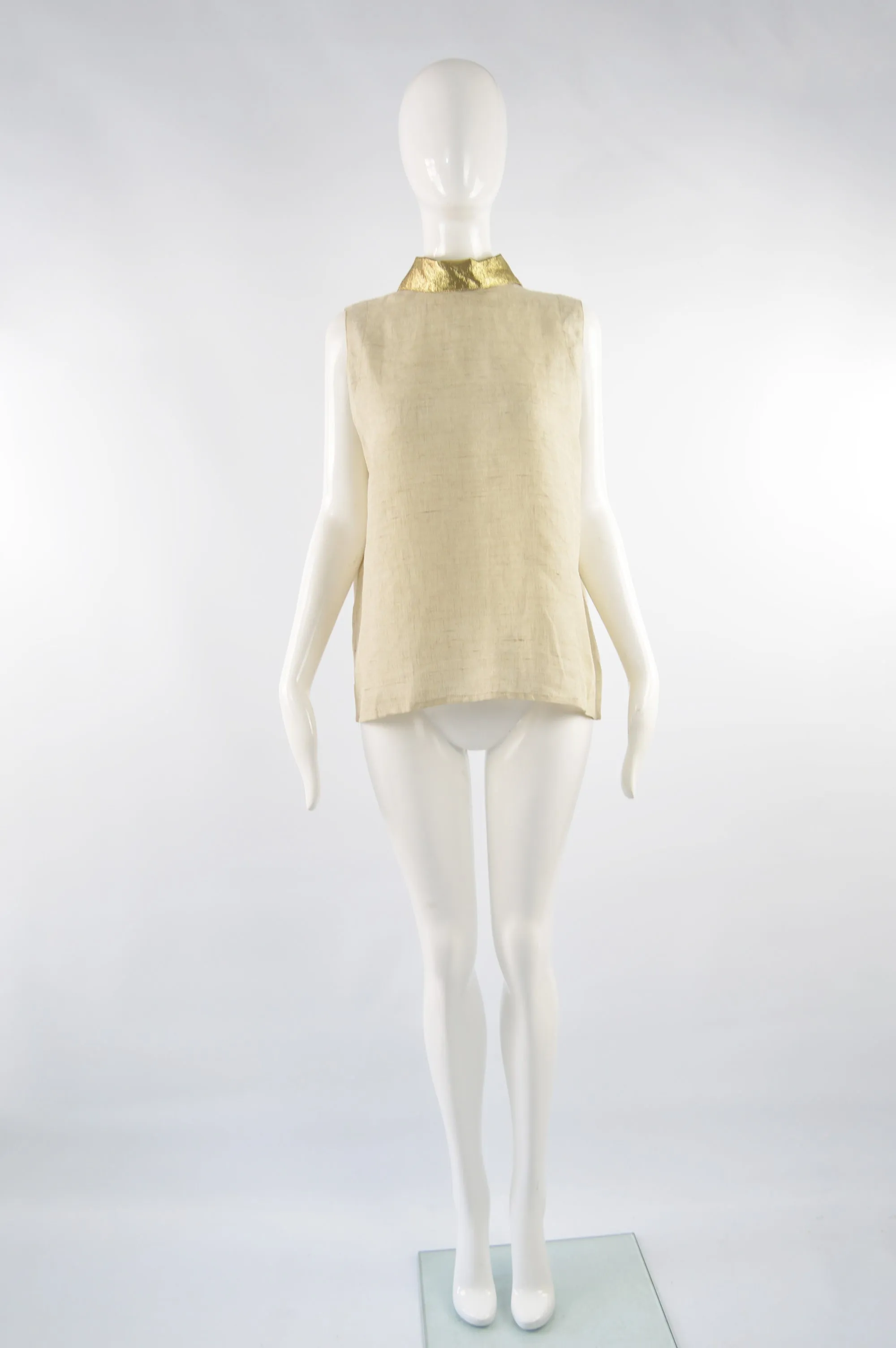 Vintage Gold Collar Backless Linen Blouse, 1990s