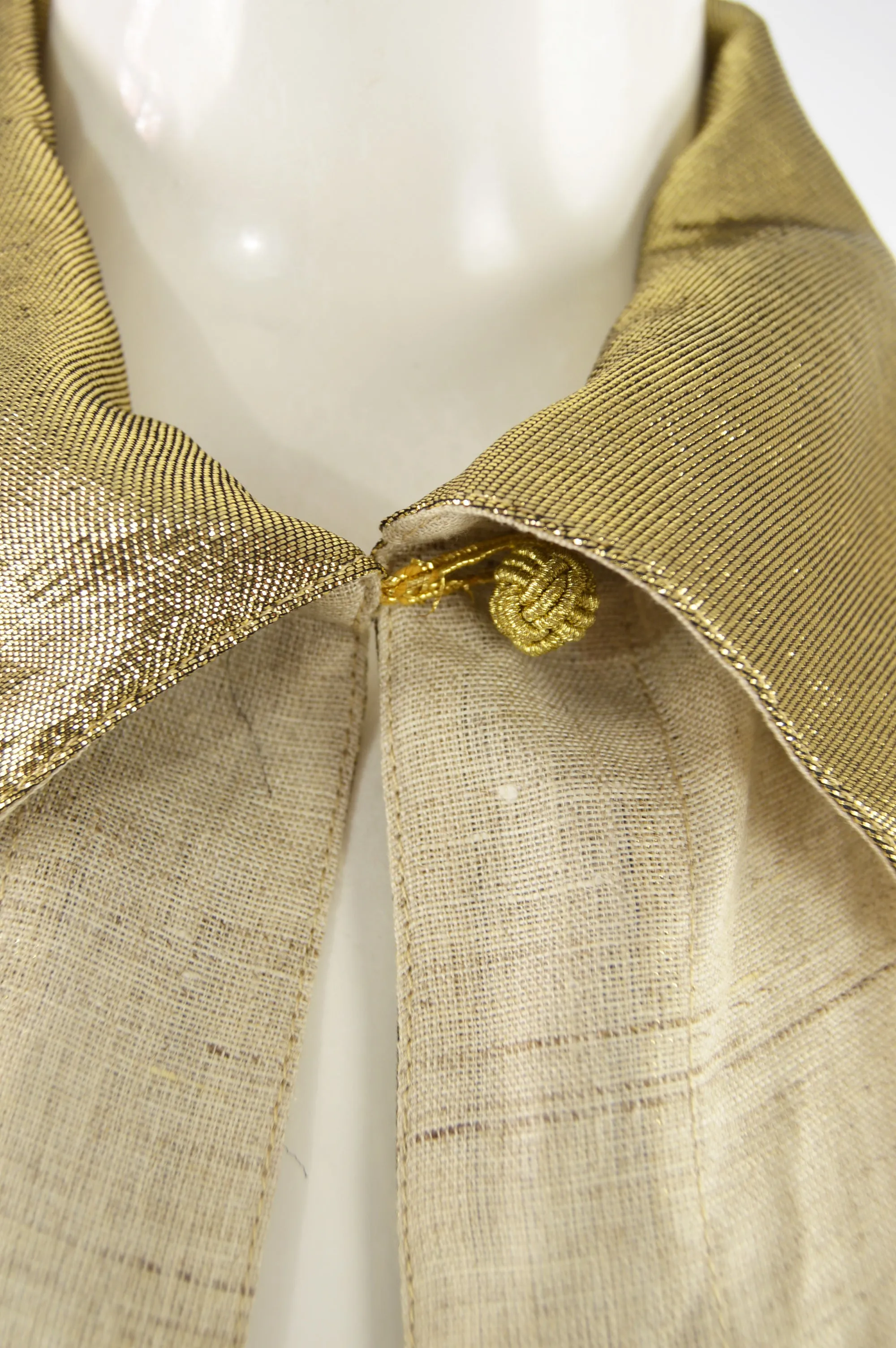 Vintage Gold Collar Backless Linen Blouse, 1990s