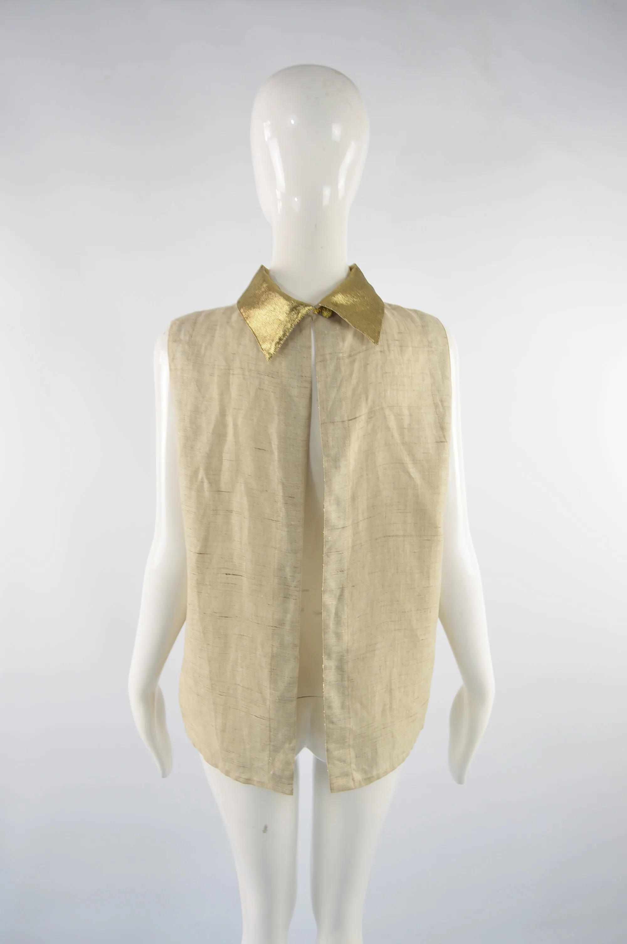 Vintage Gold Collar Backless Linen Blouse, 1990s