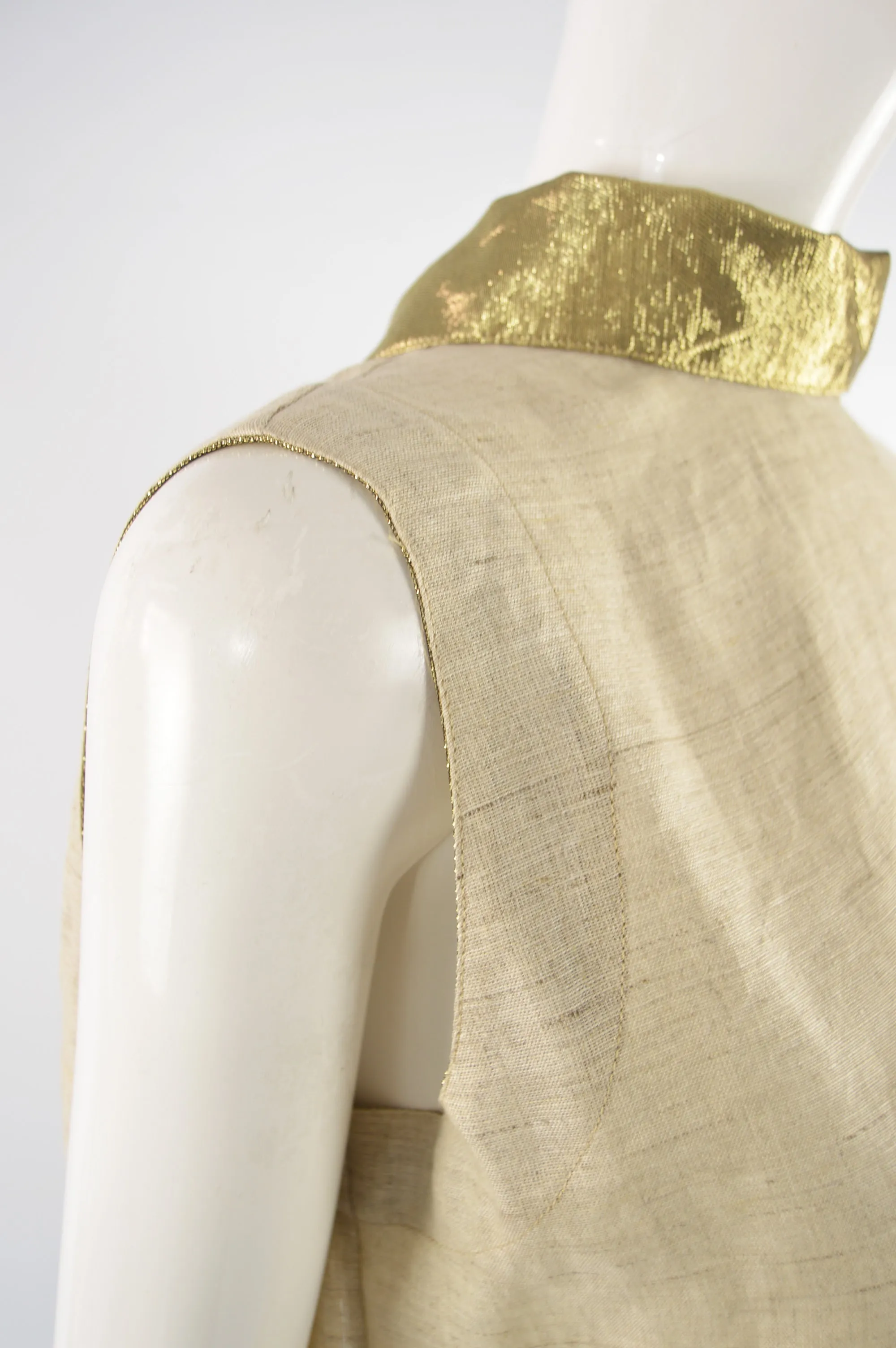 Vintage Gold Collar Backless Linen Blouse, 1990s