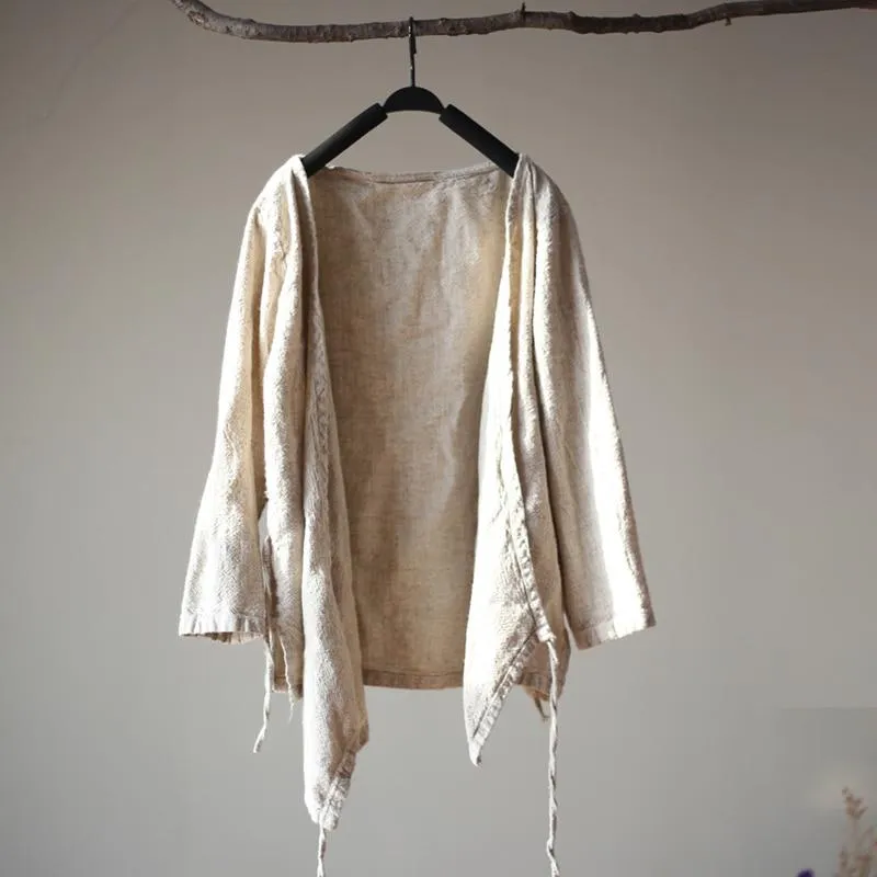 Vintage V-Neck Linen Wrap Cardigan