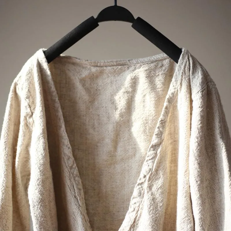 Vintage V-Neck Linen Wrap Cardigan