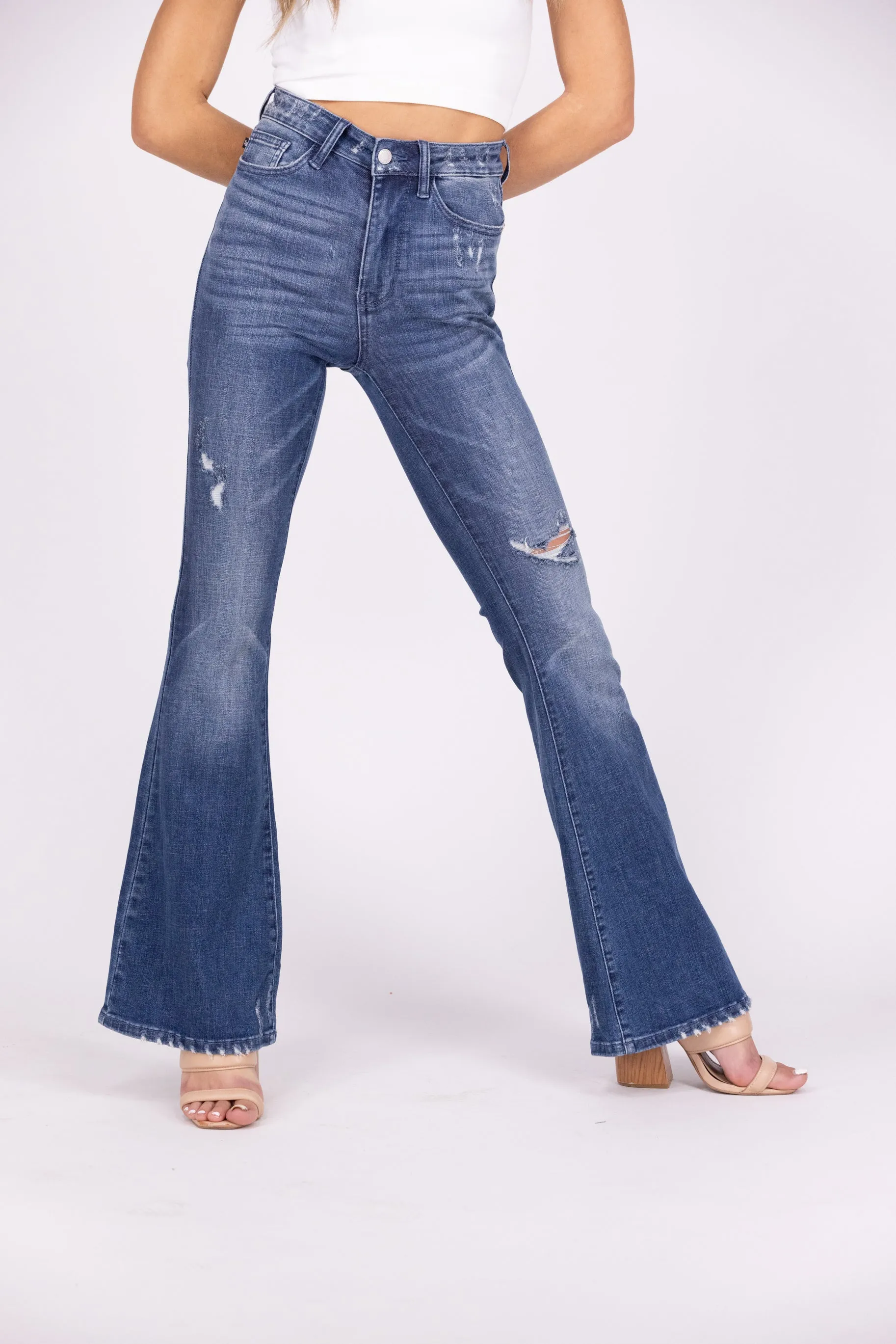 Walking With Style From Judy Blue: High-Rise Destroy Flare Denim