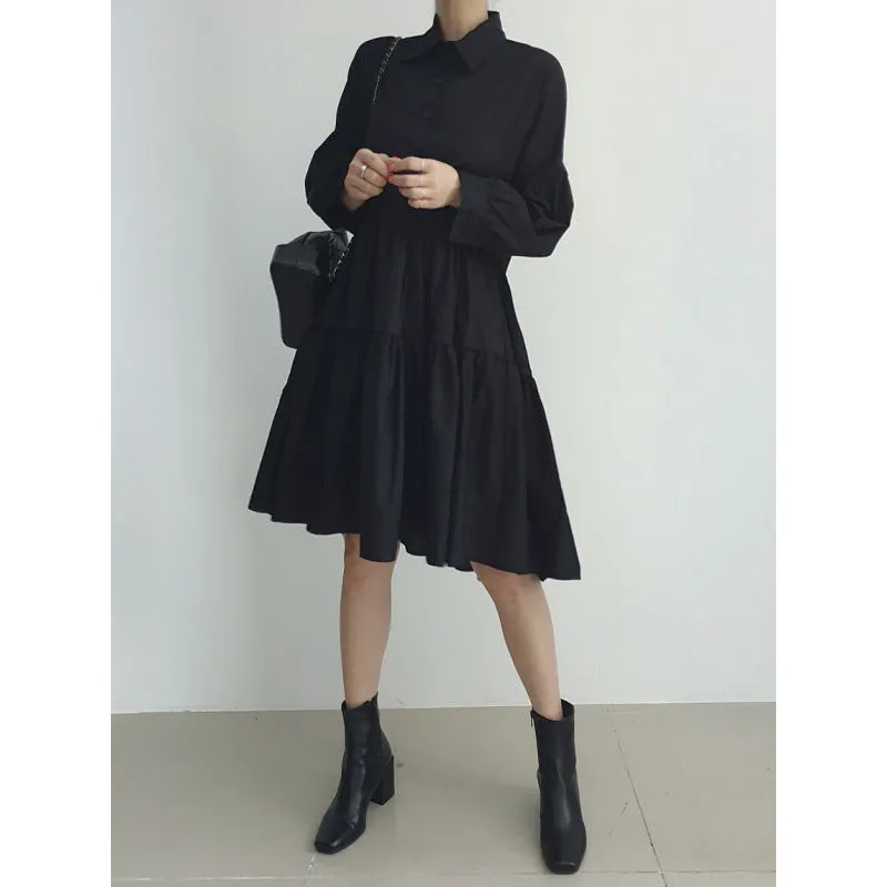 Wenkouban 2000s fashion Spring 2024 Korean Style Drop-Shoulder Lantern Sleeve Stitching Large Skirt Shirt Dress   Knitted Vest