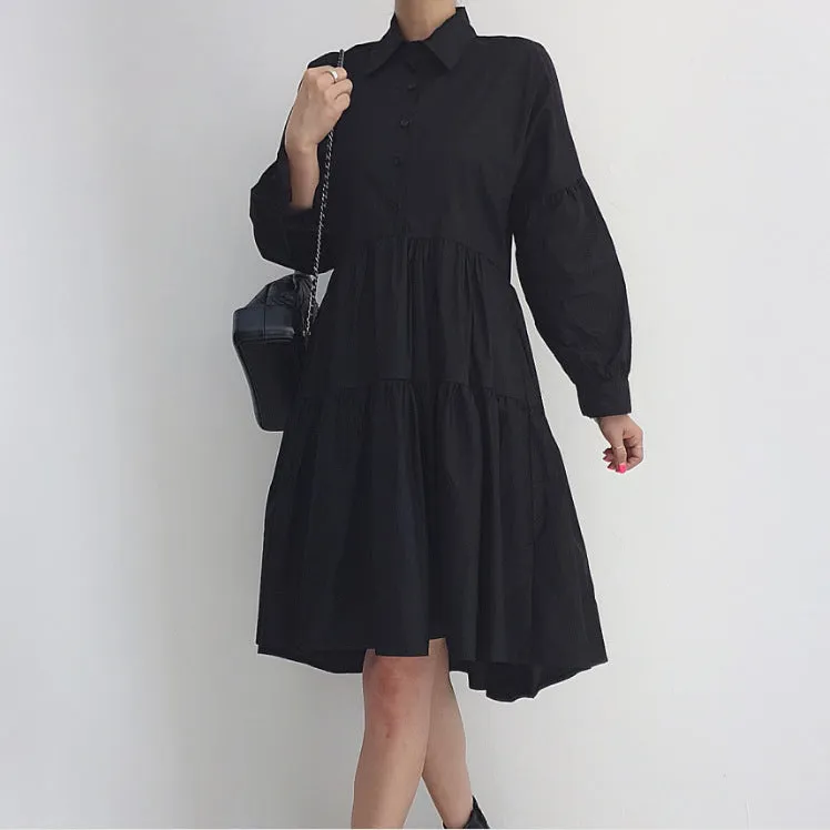 Wenkouban 2000s fashion Spring 2024 Korean Style Drop-Shoulder Lantern Sleeve Stitching Large Skirt Shirt Dress   Knitted Vest