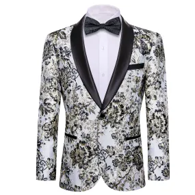 White Black Tan Floral Men's Suit for Party