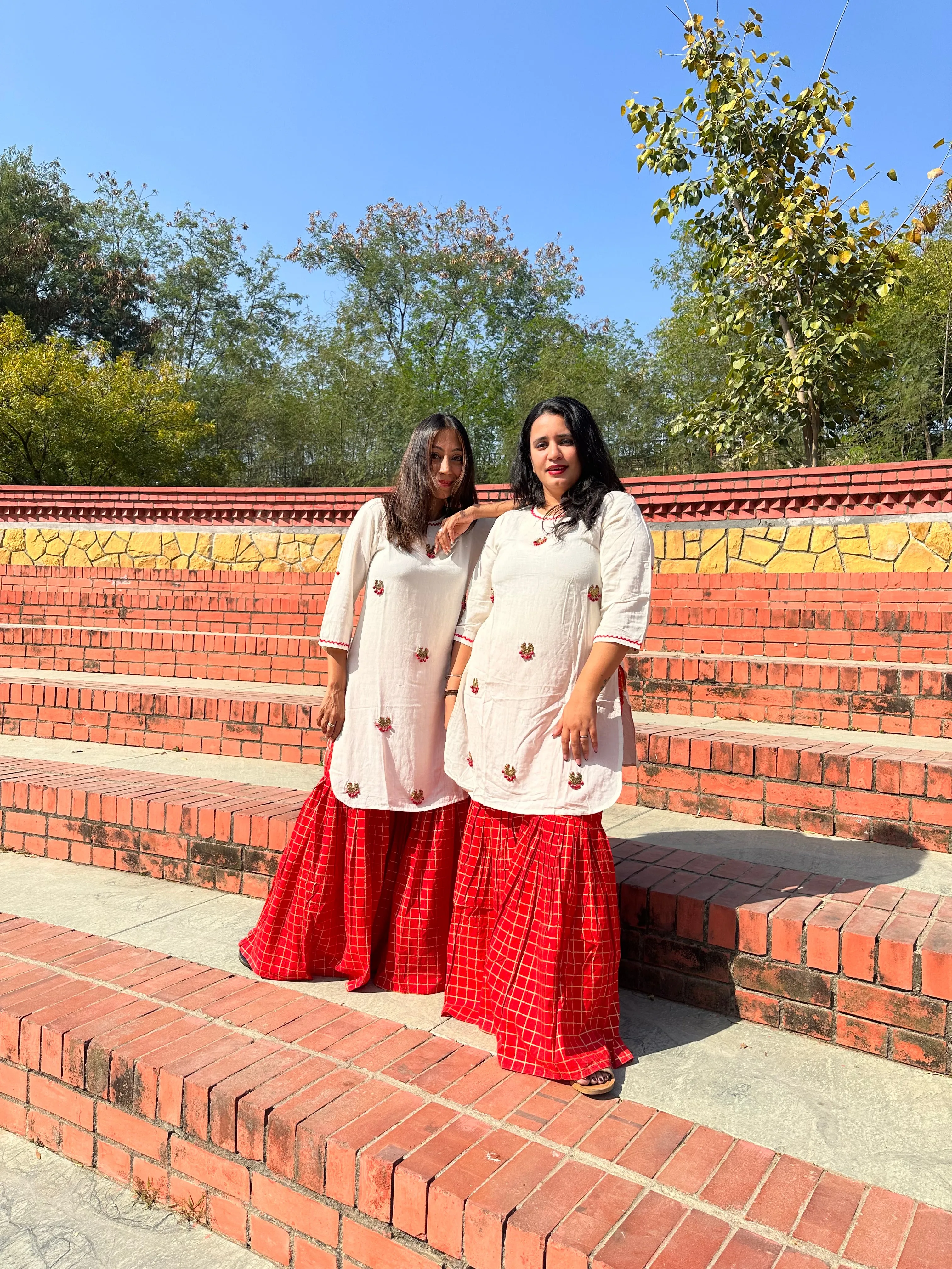 White on Red Sharara Kurta set