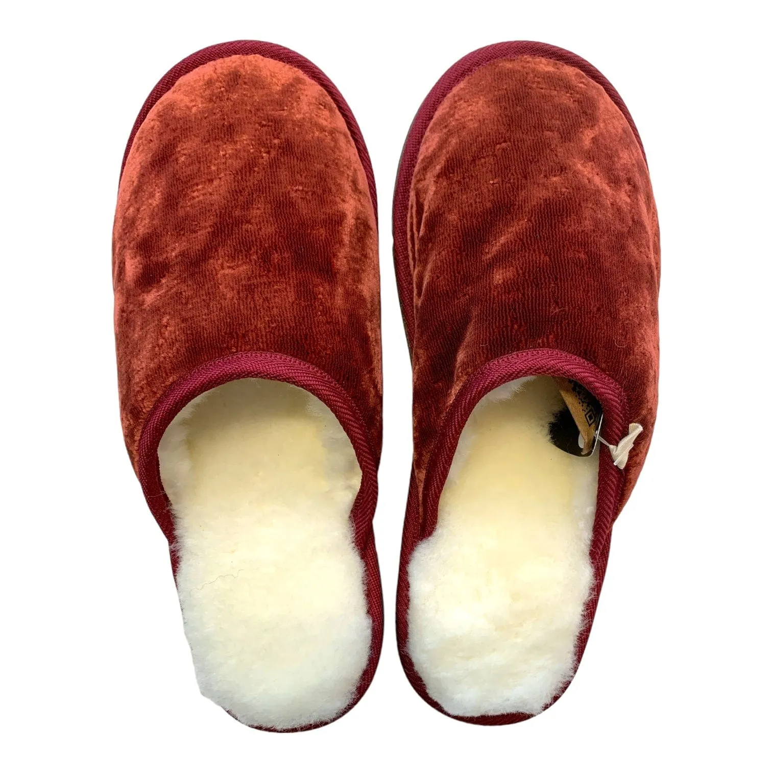 Wine Velvet Medium White Slippers