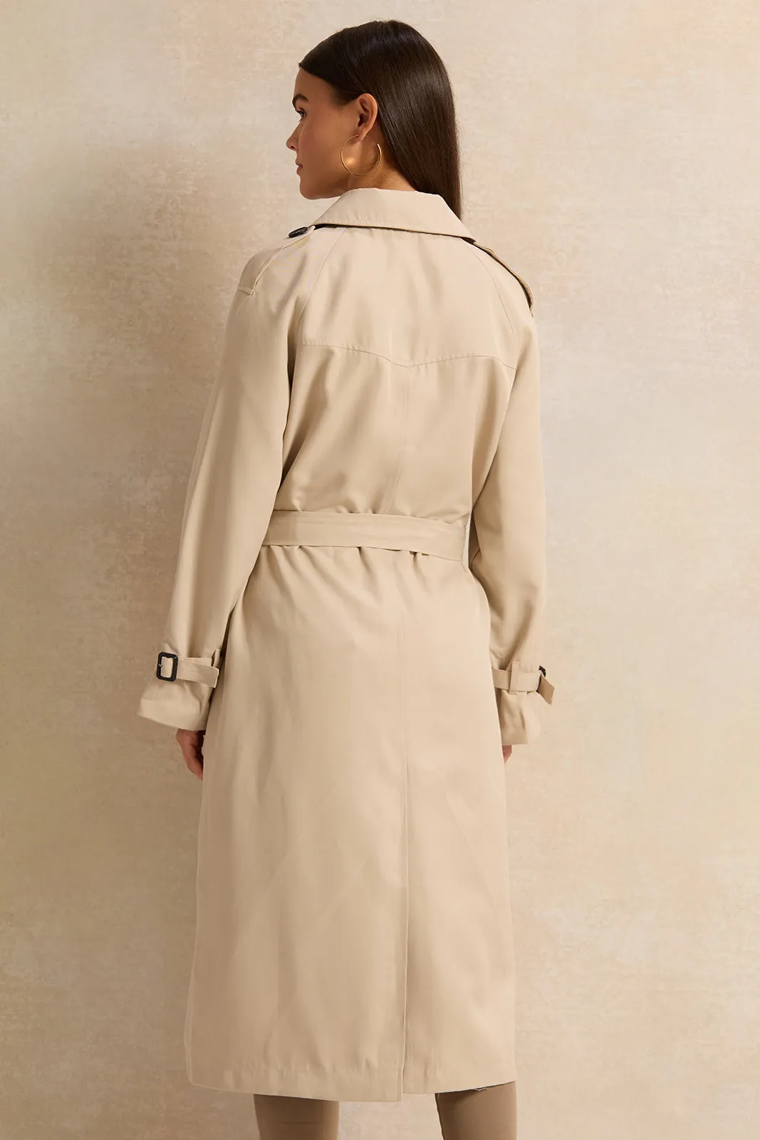 Women Ivory Belted Trench Coat