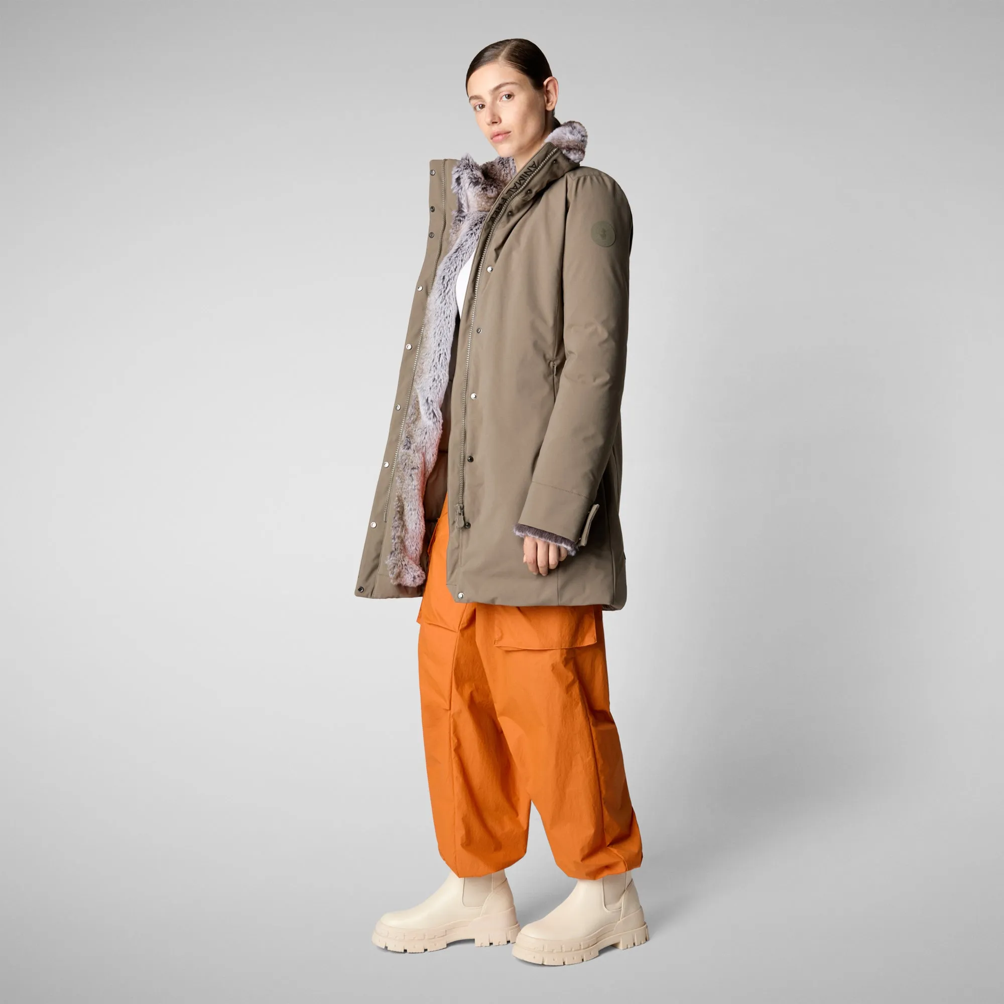 Women's hooded parka Samantah in mud grey