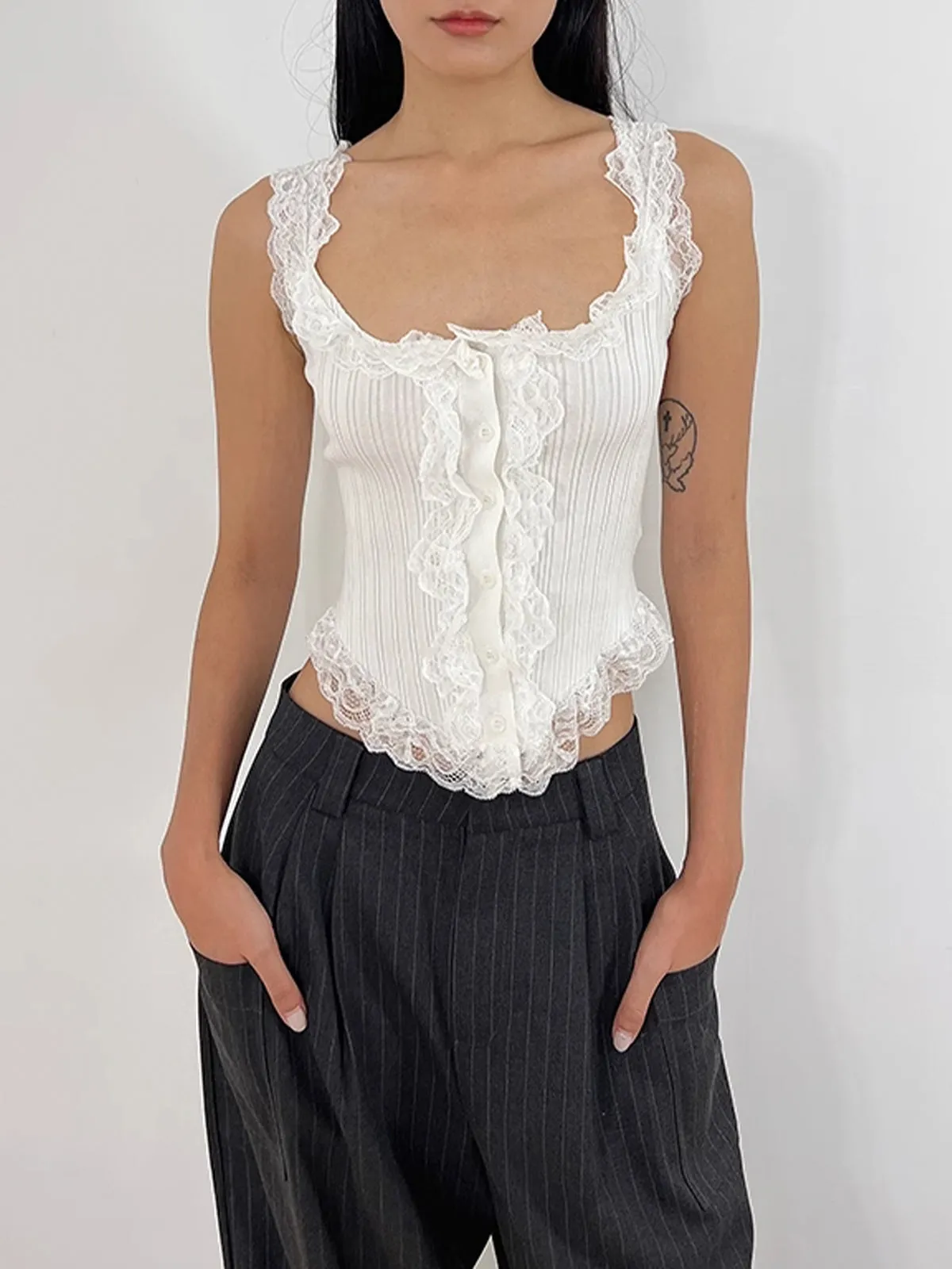 Women's Lace Trimmed Knitted Vest