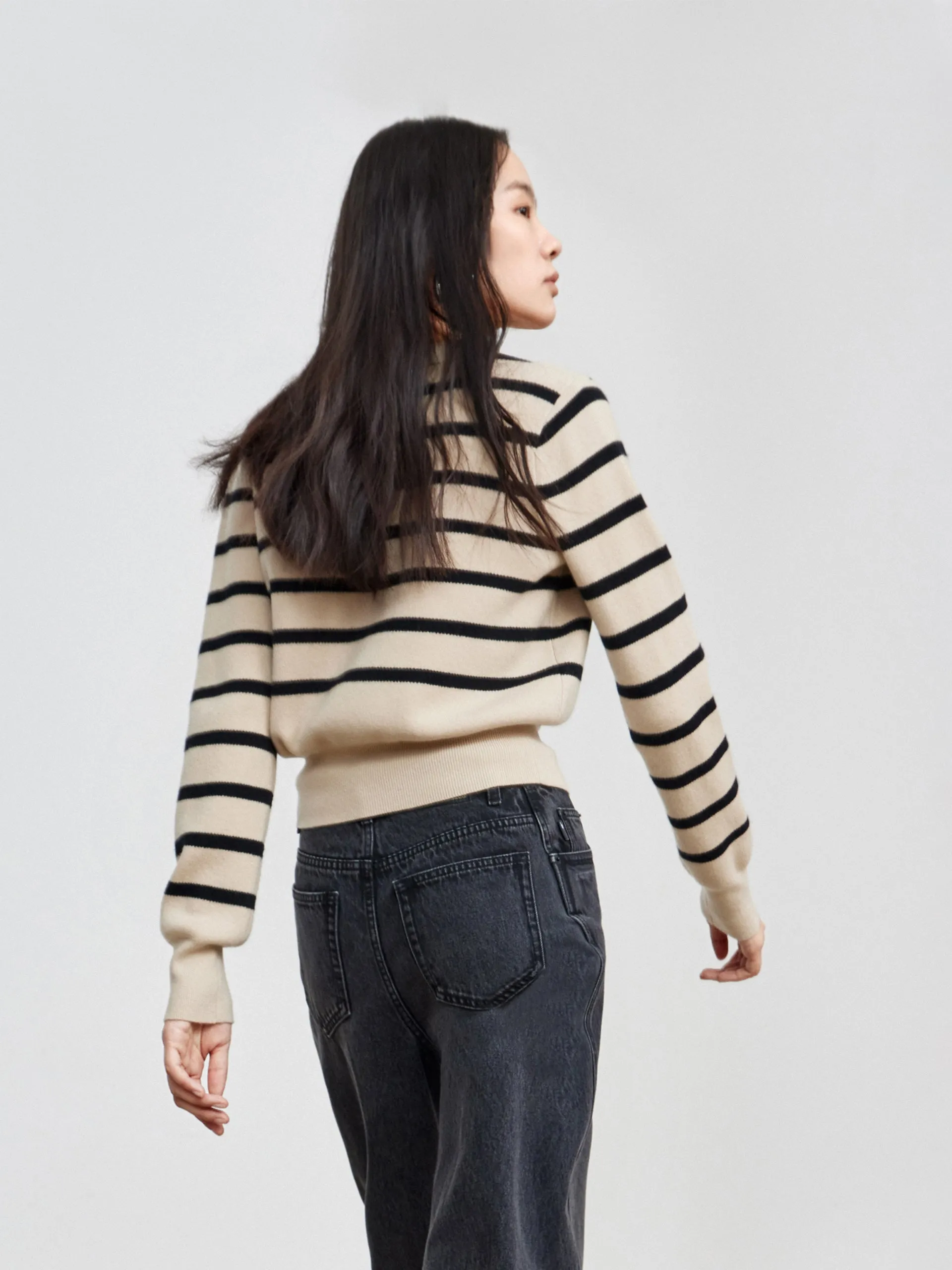 Wool Striped Knit Cardigan