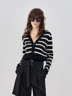 Wool Striped Knit Cardigan