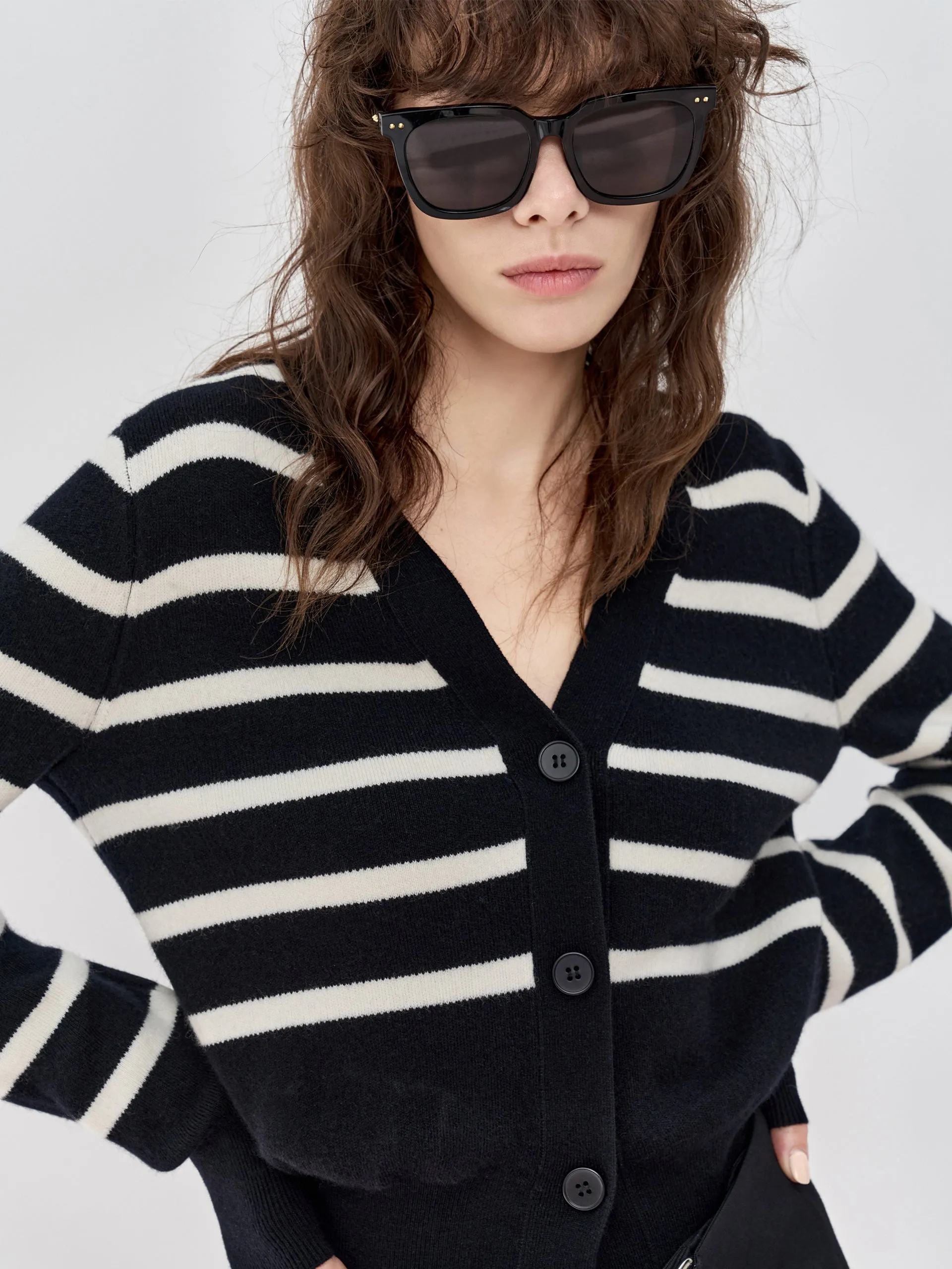 Wool Striped Knit Cardigan