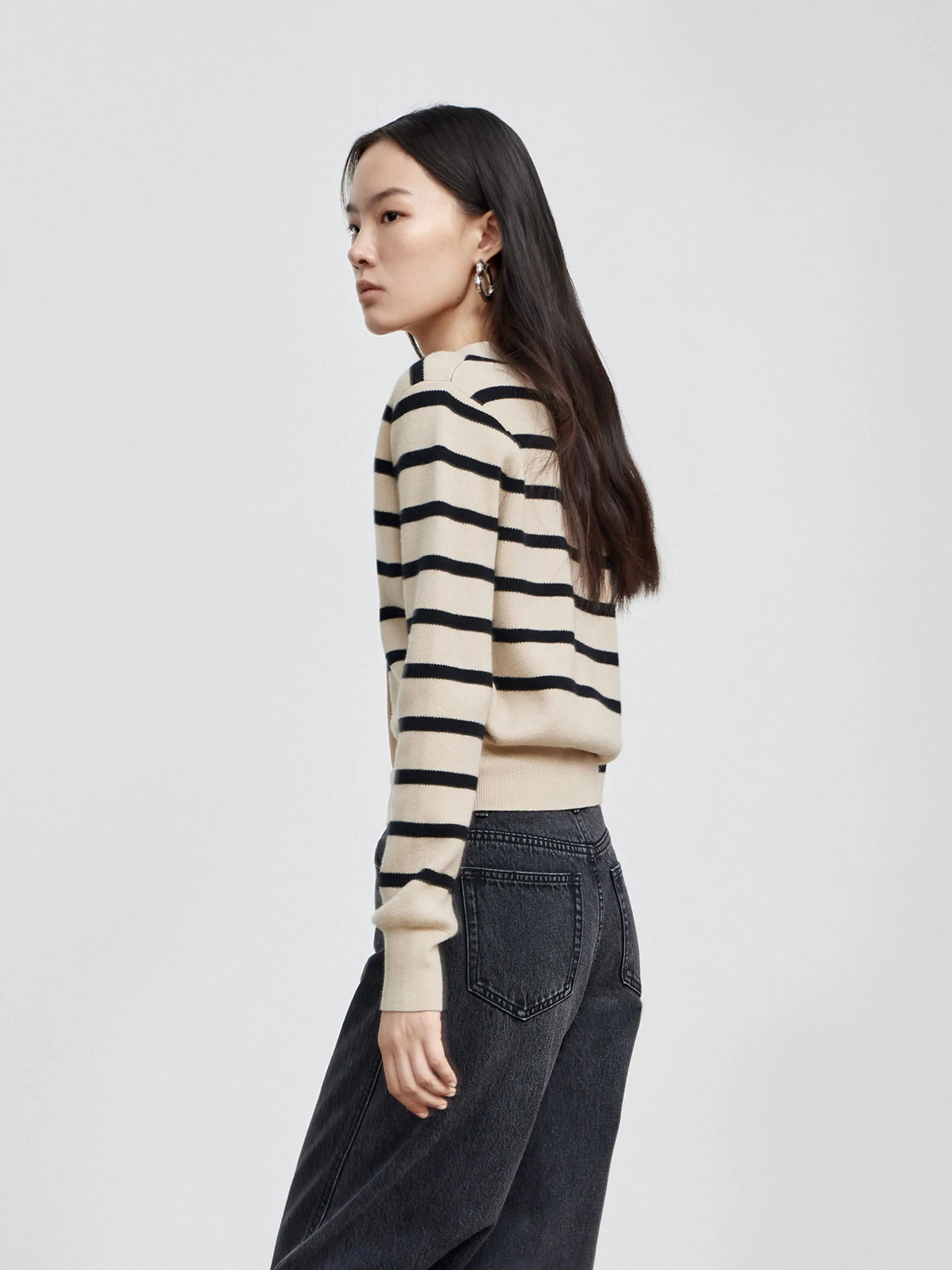 Wool Striped Knit Cardigan