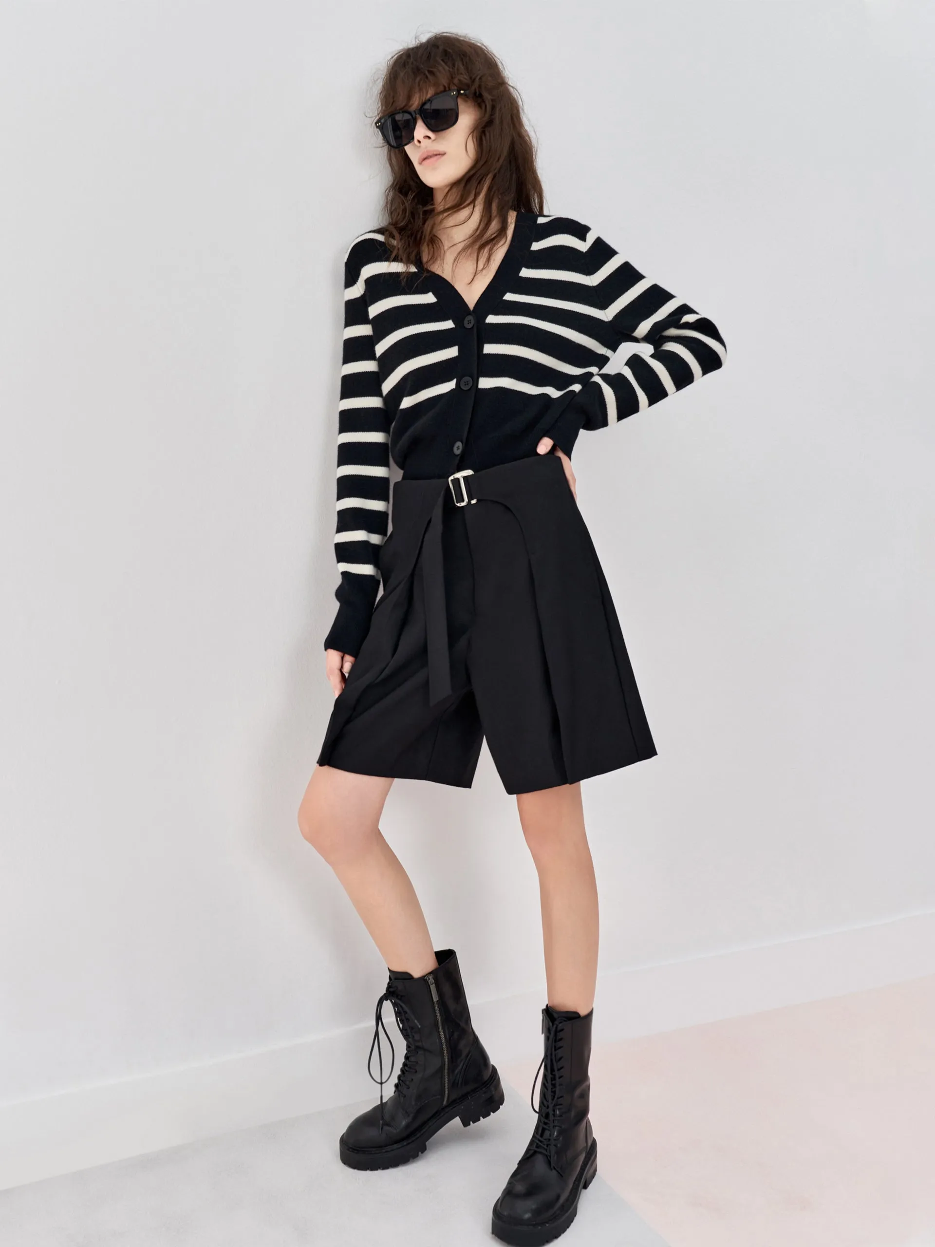 Wool Striped Knit Cardigan