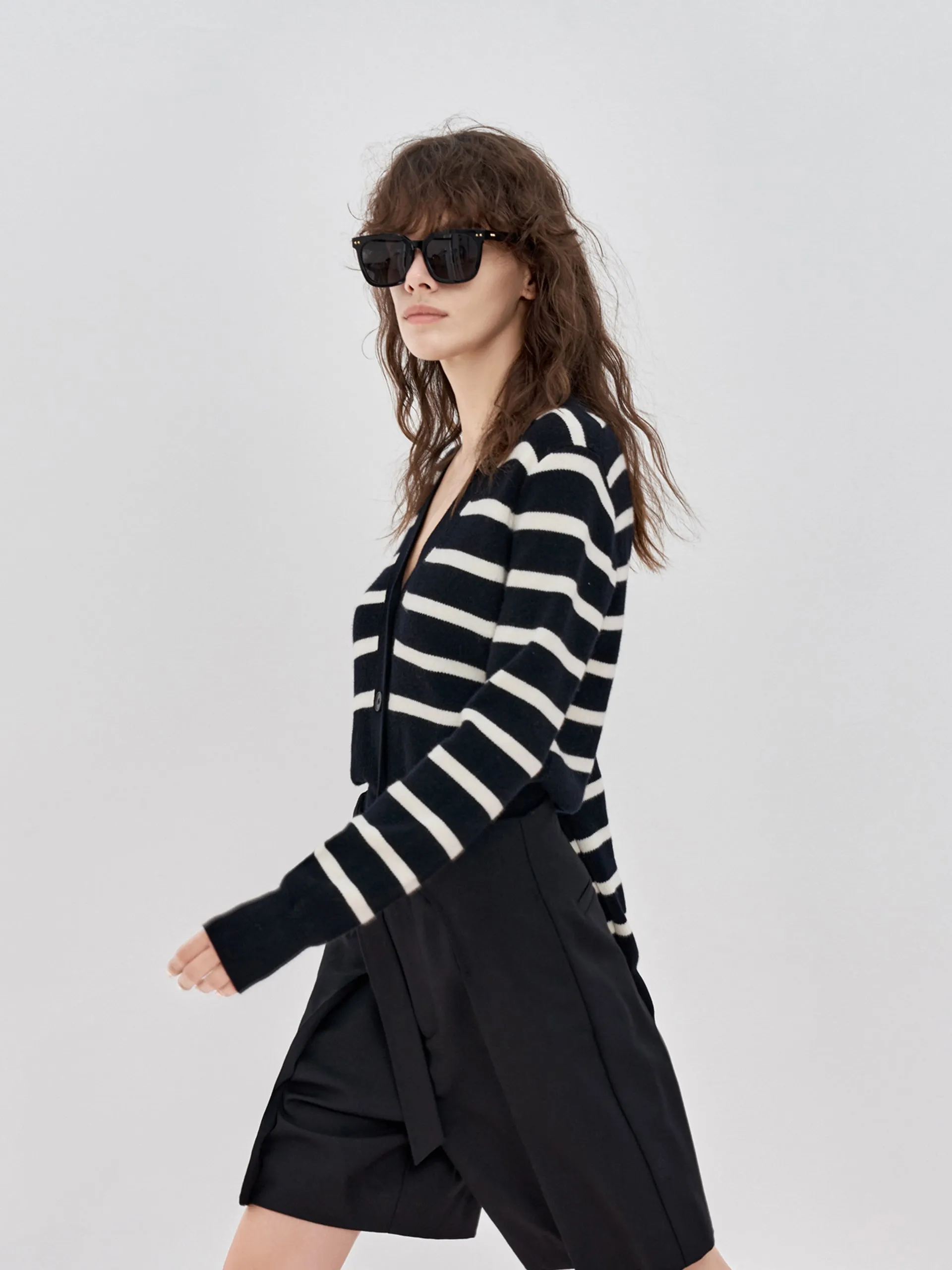 Wool Striped Knit Cardigan