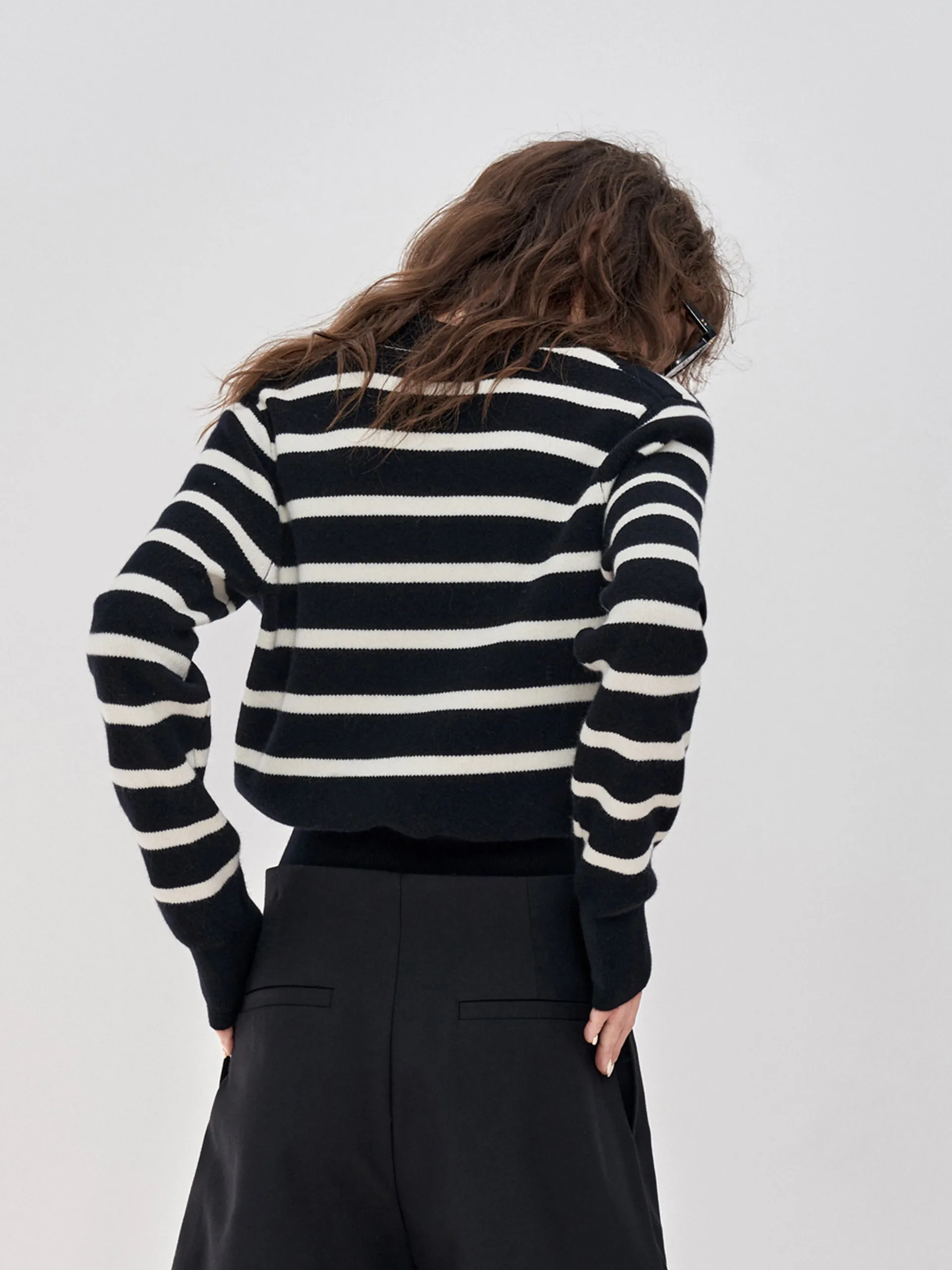 Wool Striped Knit Cardigan