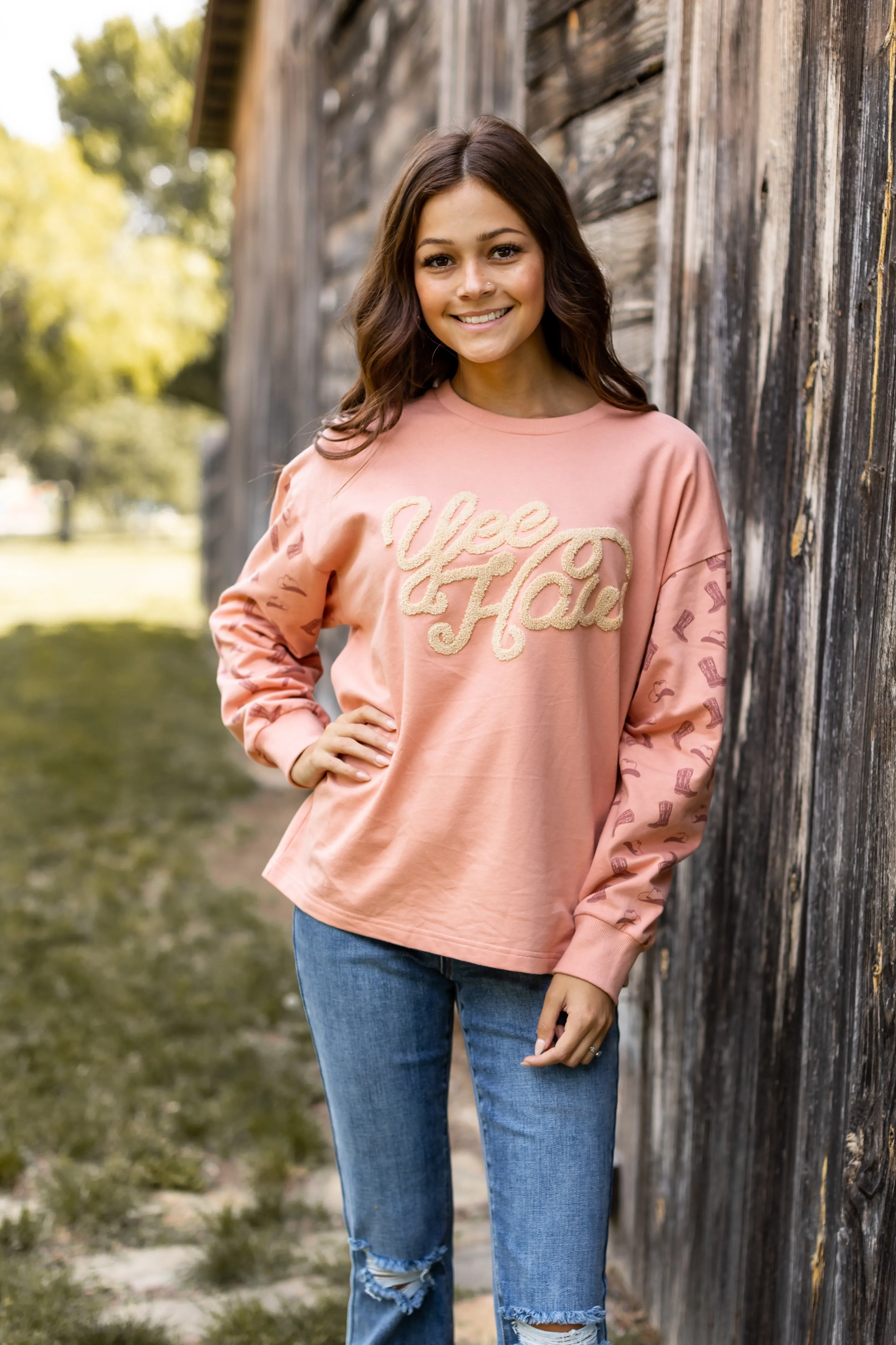 Yee Haw Blush Pink Pullover