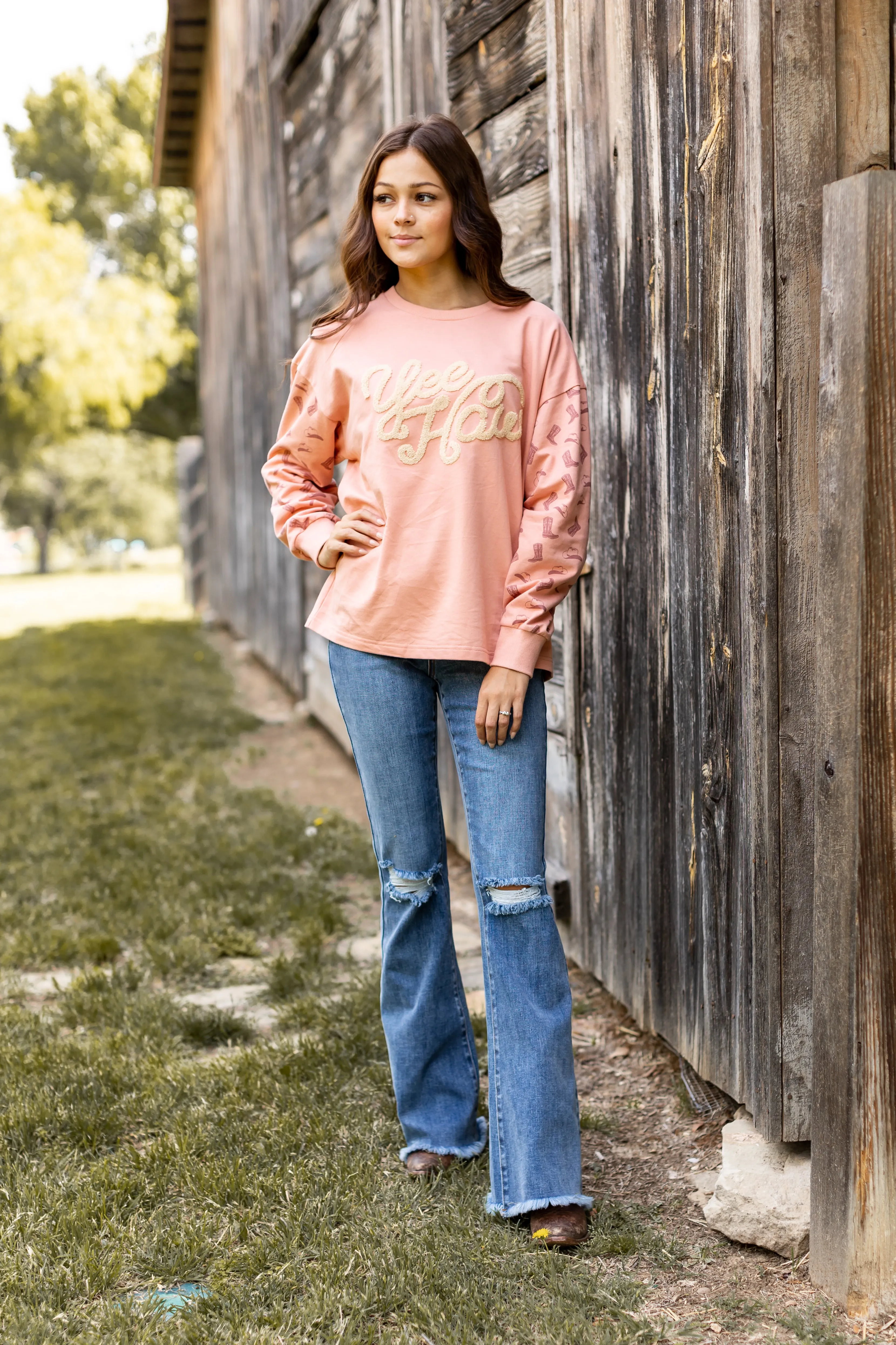 Yee Haw Blush Pink Pullover